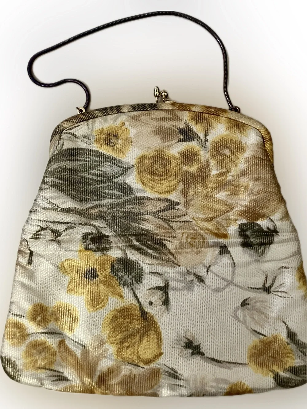 Vintage Ingber Floral Frame-Top Evening Clutch in Cream, Gold and Green - Picture 2 of 9